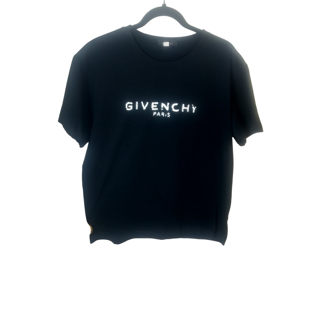 Givenchy Paris Logo T-Shirt Black Distressed Graphic Print Mens 2XL XXL Cotton